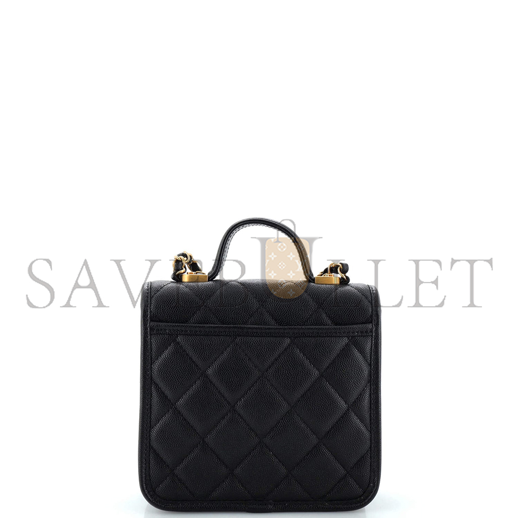 CHANEL MASTER SCHOOL MEMORY TOP HANDLE FLAP BAG QUILTED CAVIAR MINI AS3652 (20.5*17*6cm)